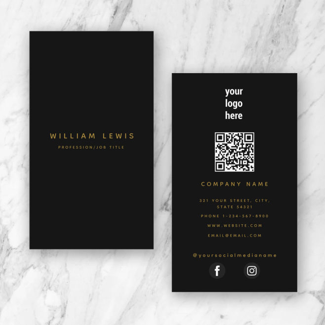 Black Gold Modern Minimalist QR Code Social Media Business Card