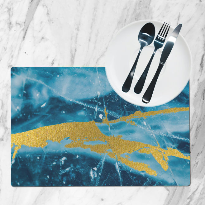 Geode Agate Gemstone Blue and Gold Placemat