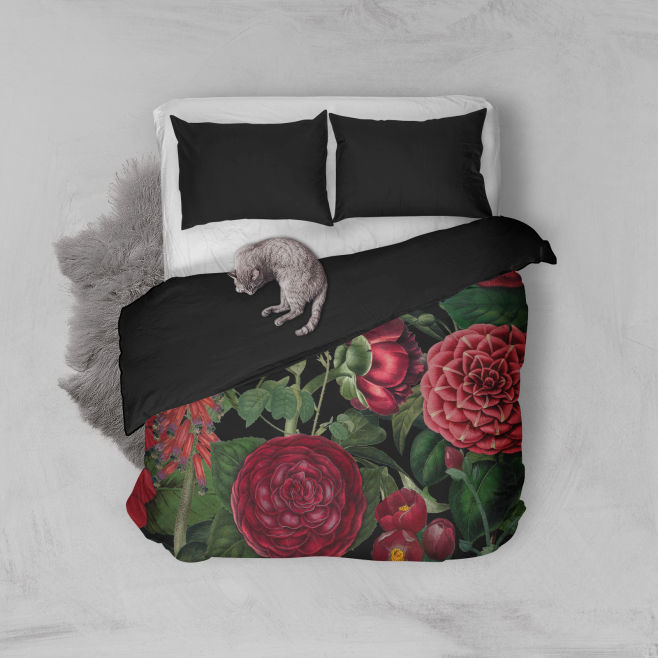 Moody Florals Black & Burgundy Vintage Duvet Cover