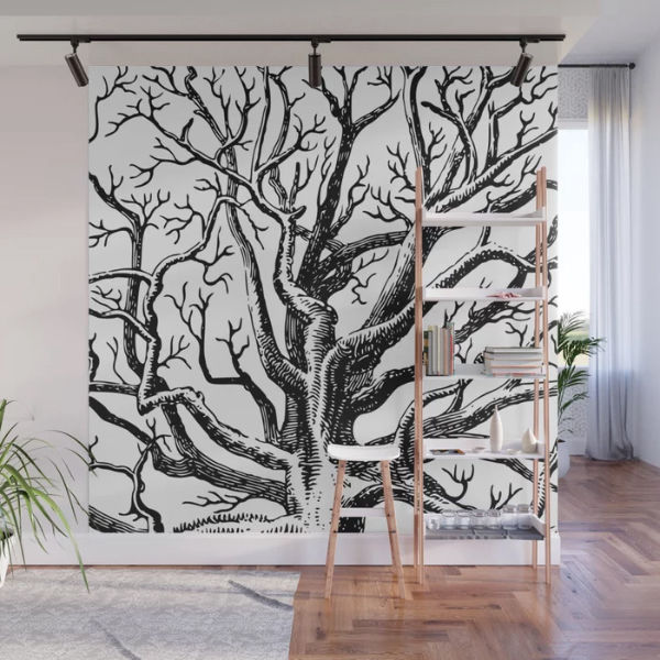 Rustic Black & White Abstract Tree Branches/Wall Mural
