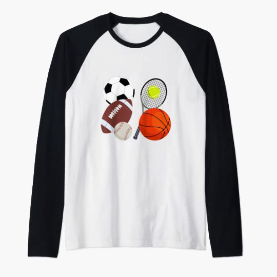 Sports Balls Football Soccer Tennis Baseball Basketball Raglan Baseball Tee