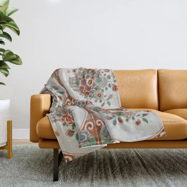 Vintage Floral Terracotta Tiles Pattern Throw Blanket