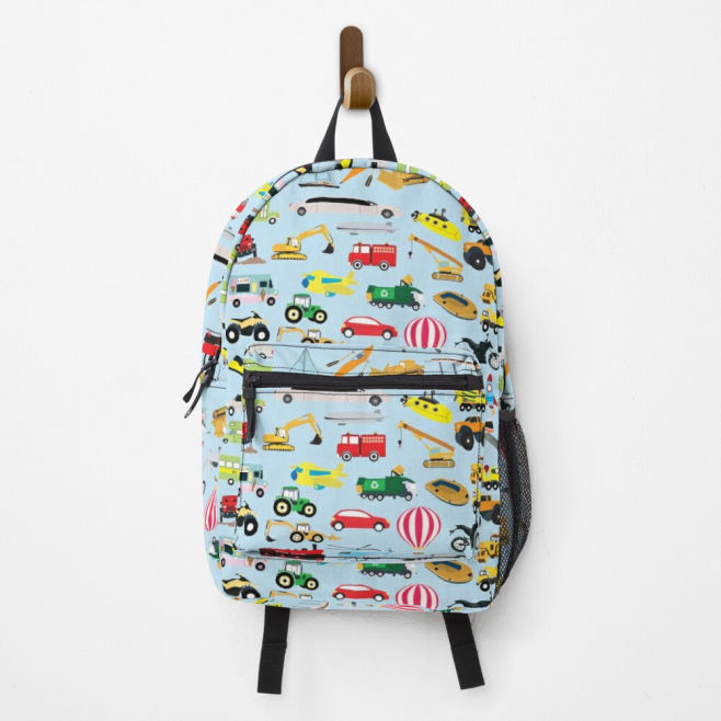 Colorful Transportation & Vehicles Kids Pattern School Backpack
