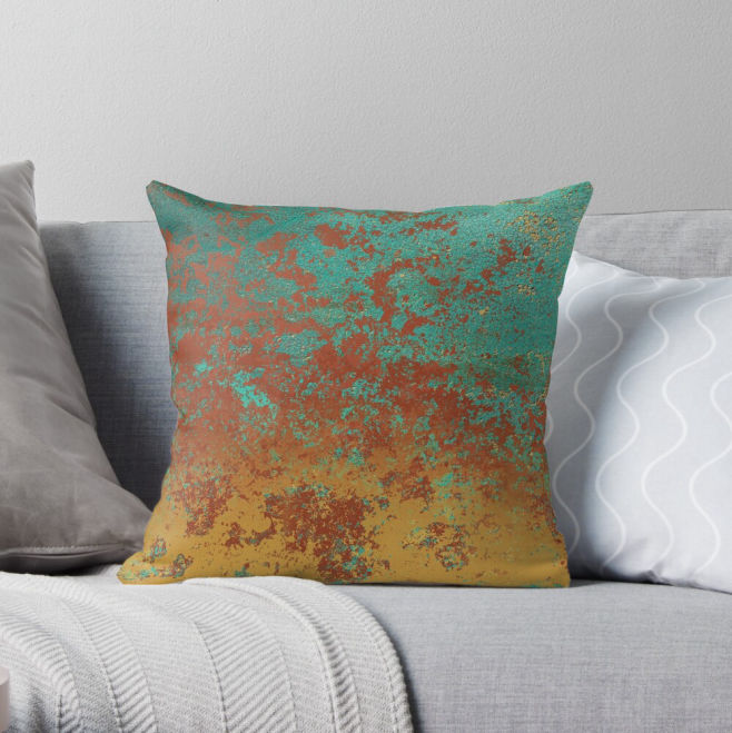 Copper Turquoise Patina Texture Throw Pillow