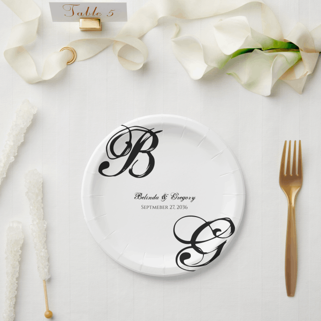 Black & White Script Monogram Wedding Invitations & Stationery