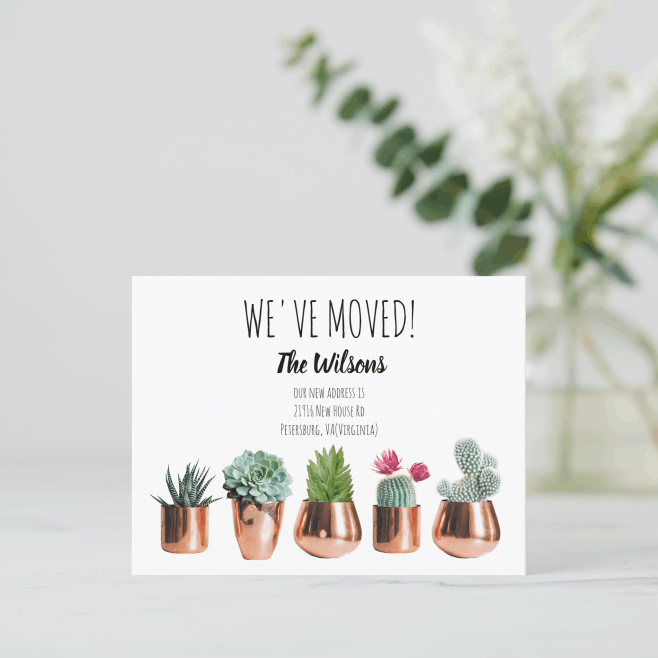 Cactus We've Moved New Home Moving Announcement