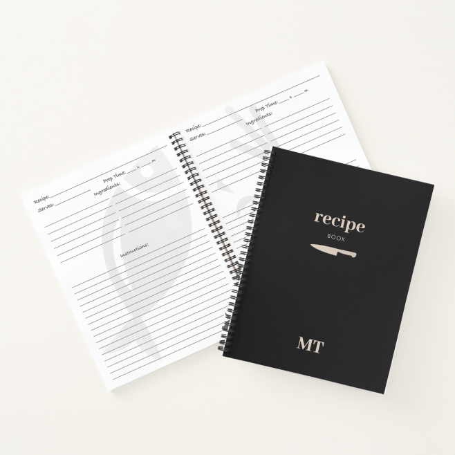 Custom Recipe Cookbook Minimalist Monogram Notebook