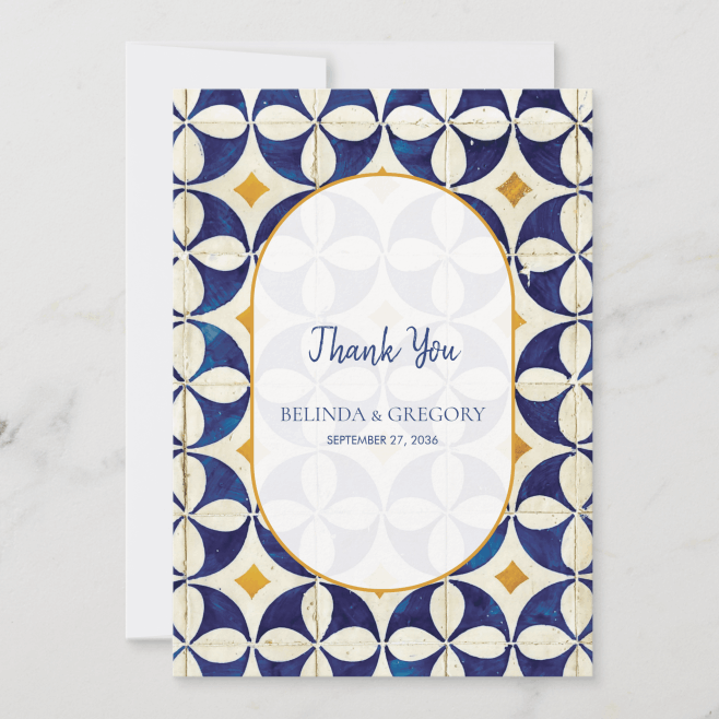 Vintage Blue & Yellow Portuguese Pattern Wedding Invitations & Stationery