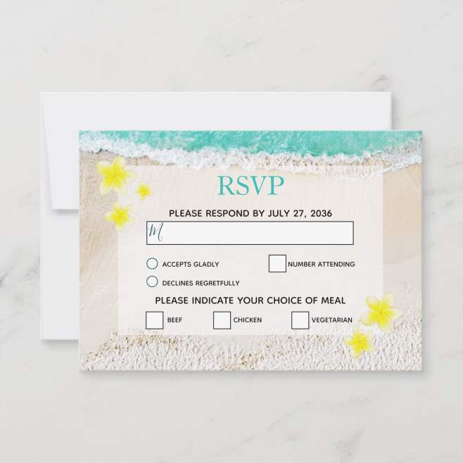 Yellow Plumeria Frangipani Tropical Beach Wedding Invitations & Stationery