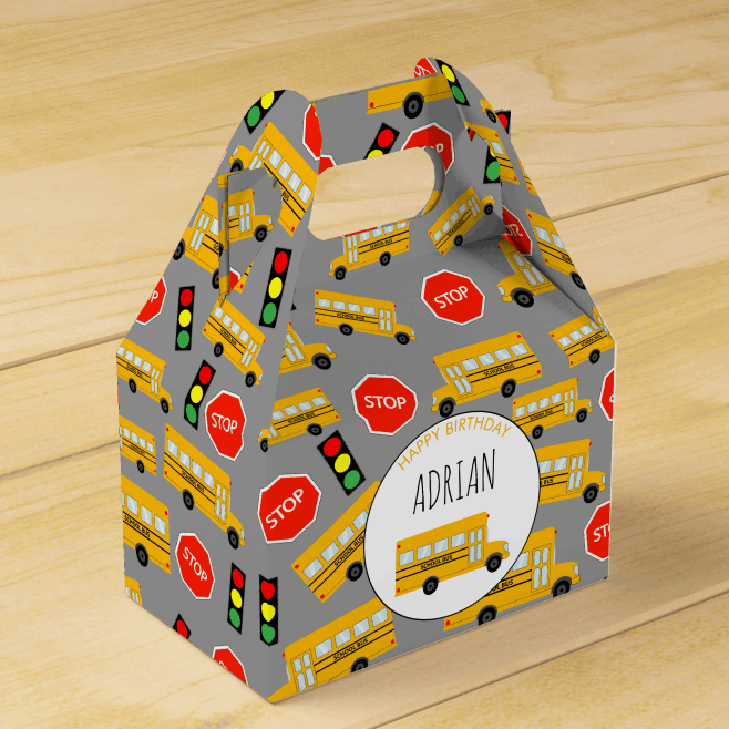 Yellow School Bus Stop Sign Traffic Light Birthday Favor Box