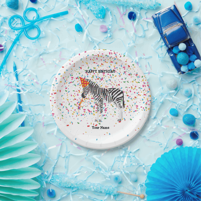 Zebra Partying - Animals at Birthday Party Paper Plates